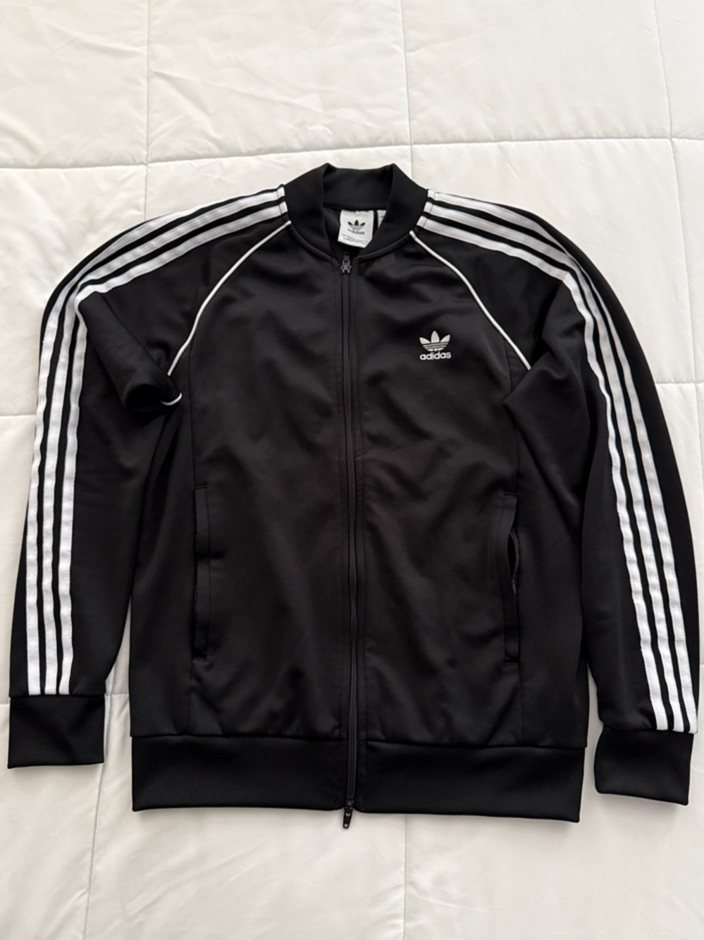 adidas Black Track Jacket with White Stripes and Trefoil